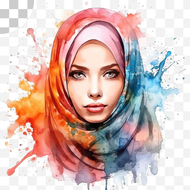 PSD muslim girl portrait watercolor png background