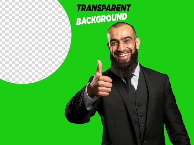 A Muslim man gives greetings on a transparent background