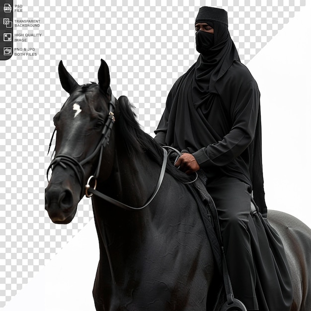 PSD muslim man riding on horse isolated on transparet background png