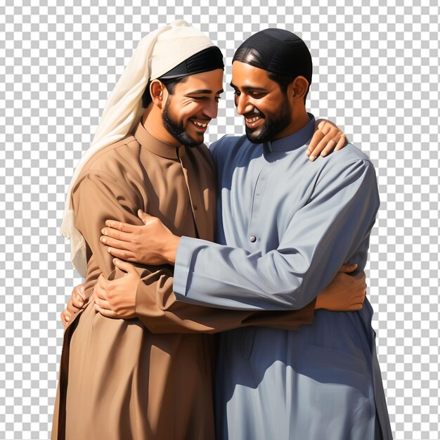 Muslim men hugging each other