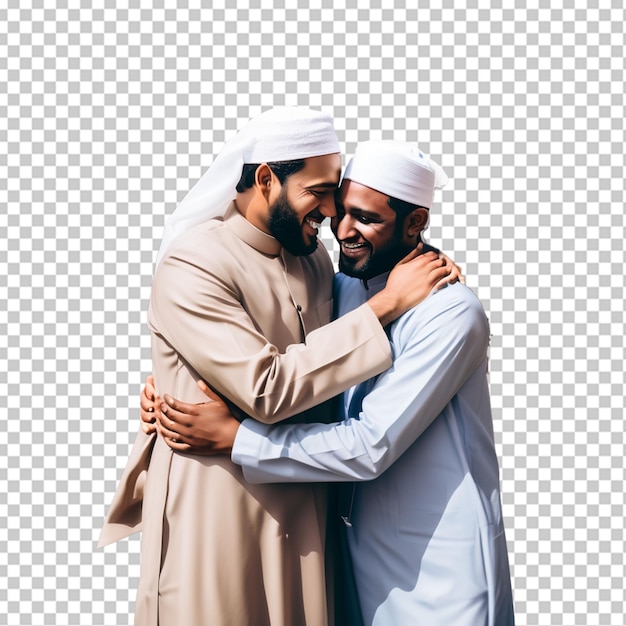 イスラム教徒の男性が抱きしめ合っている