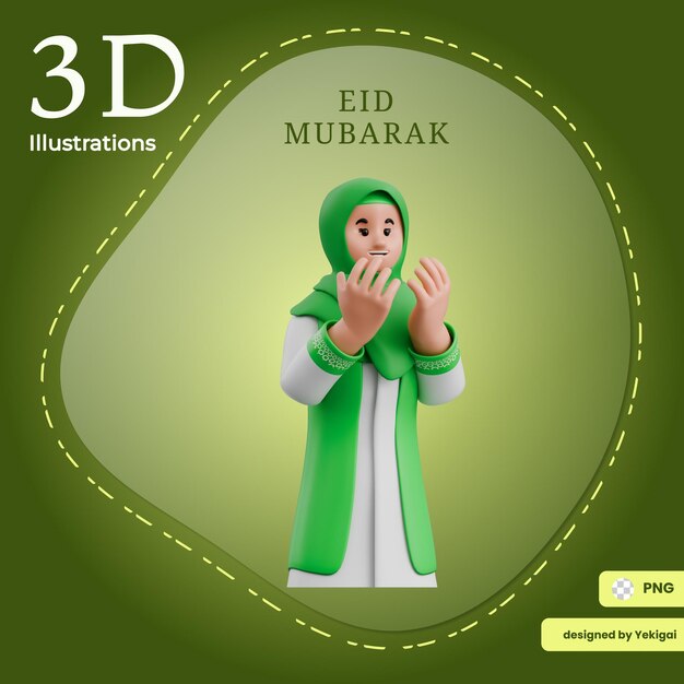 Muslim woman being grateful 3D Ramadan Illustration