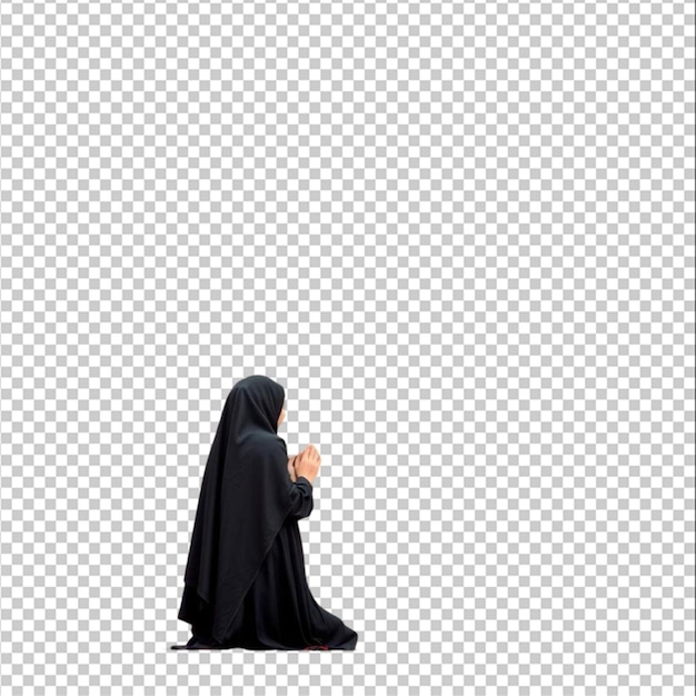 Muslim Woman Praying at the Mosque isolated on the blank