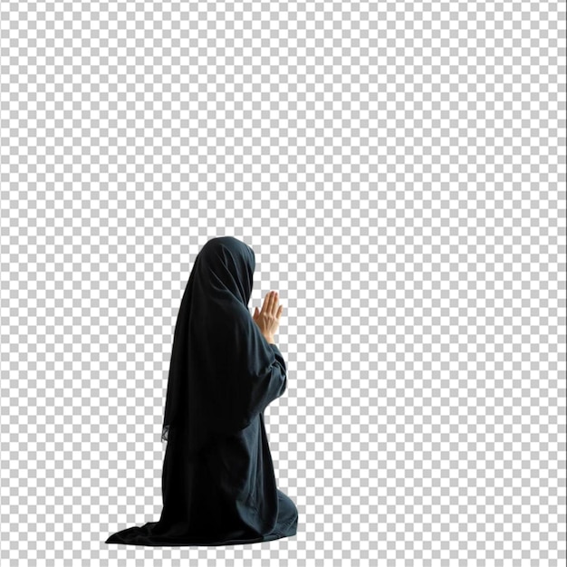 Muslim Woman Praying at the Mosque isolated on the blank