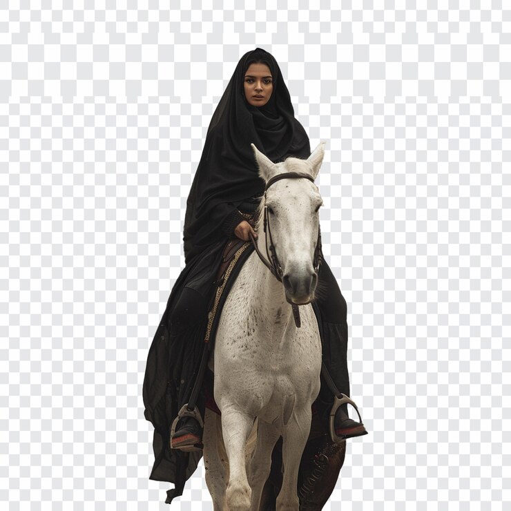 PSD muslim woman riding on horse isolated on transparet background png