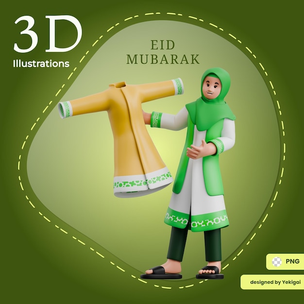 Muslim woman shopping clothes 3D Ramadan Illustration