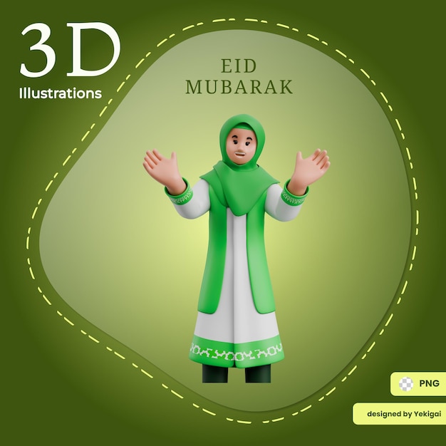 Muslim woman waving 3D Ramadan Illustration