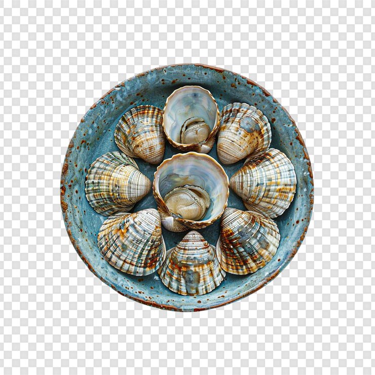 PSD mussels in shells isolated on transparent background