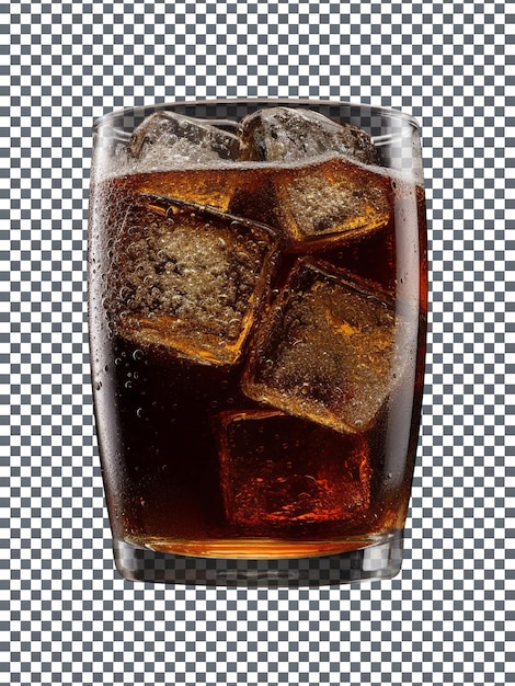 PSD musujący napój cola przyozdobiony kostkami lodu na przezroczystym tle