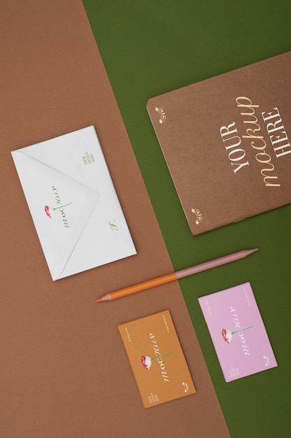 PSD muted colors stationery set mock-up design
