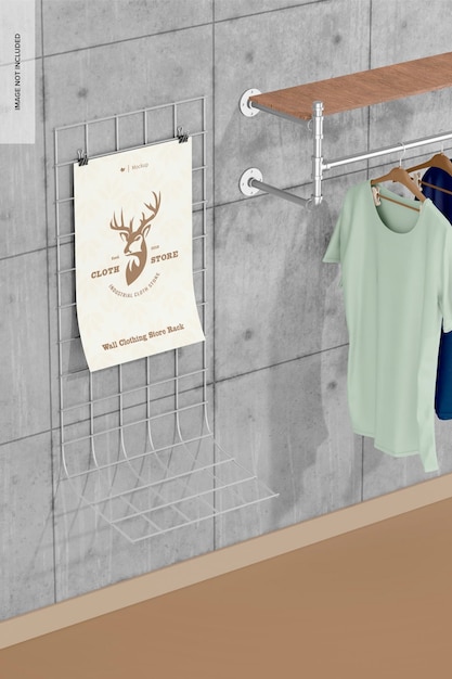 Muur kledingwinkel rack mockup perspectief