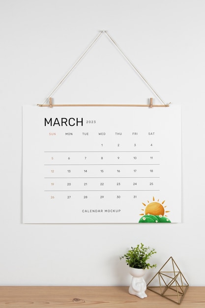 Muurhangende kalender mock-up ontwerp