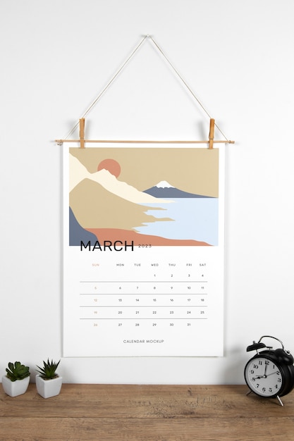 PSD muurhangende kalender mock-up ontwerp