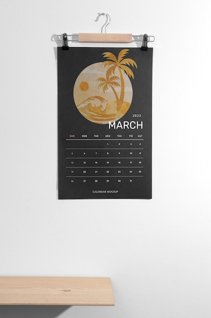 PSD muurhangende kalender mock-up ontwerp