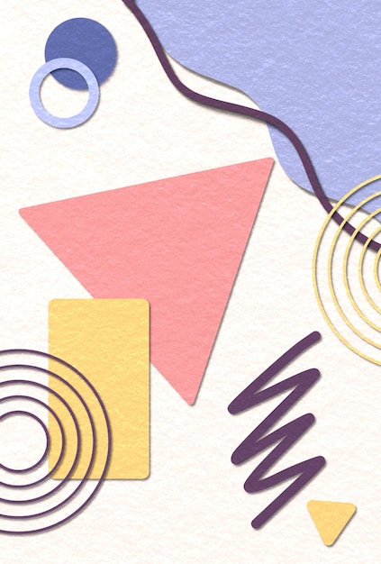 Muurschildering met pastelkleurige thema's van verschillende geometrische vormen en abstracte lijnen