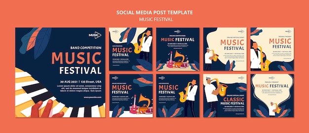 Muziekfestival social media postsjabloon