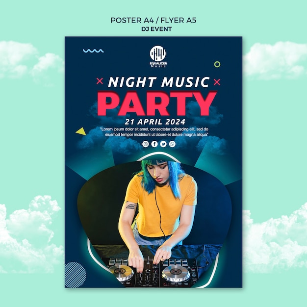 Muzyka party koncepcja szablon ulotki plakat