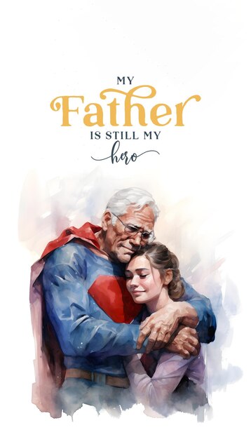 My father is still my hero cute watercolor illustration for father's day greetings