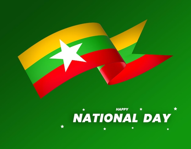Myanmar flag element design national independence day banner ribbon psd