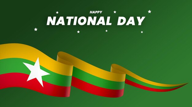 PSD myanmar flag element design national independence day banner ribbon psd