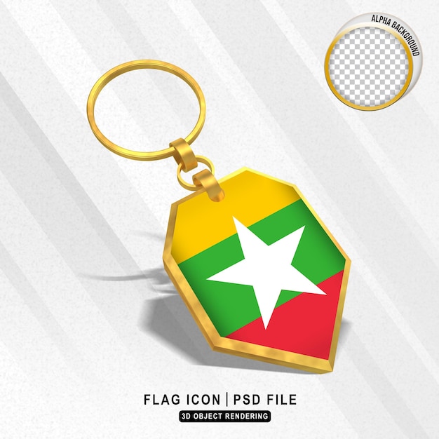 Myanmar vlag 3d gouden sleutelhanger