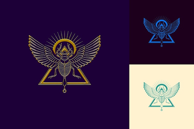 PSD mysterious egyptian hieroglyphics logo with scarab and pyram template design psd vector tshirt art