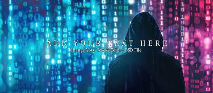 PSD mysterious hacker figure in digital matrix