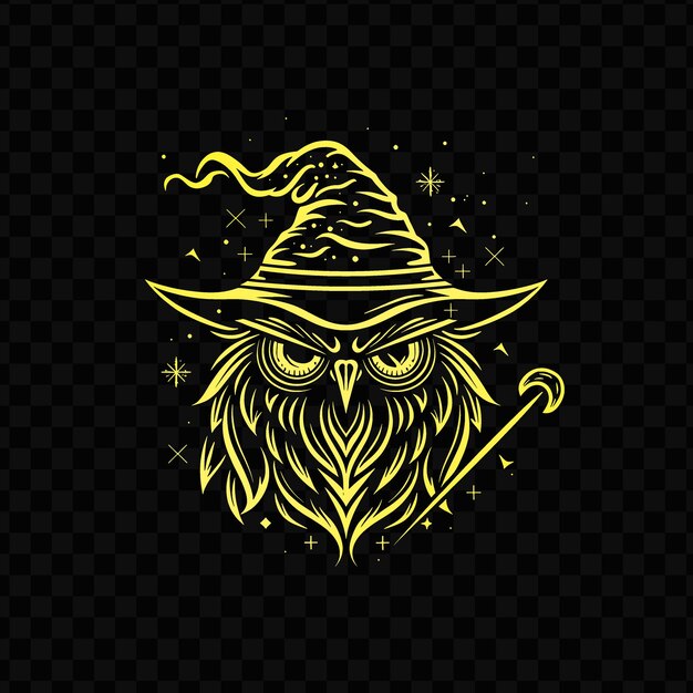 PSD mysterious owl animal mascot logo with wizard hat and wand d psd vector tshirt tattoo ink art