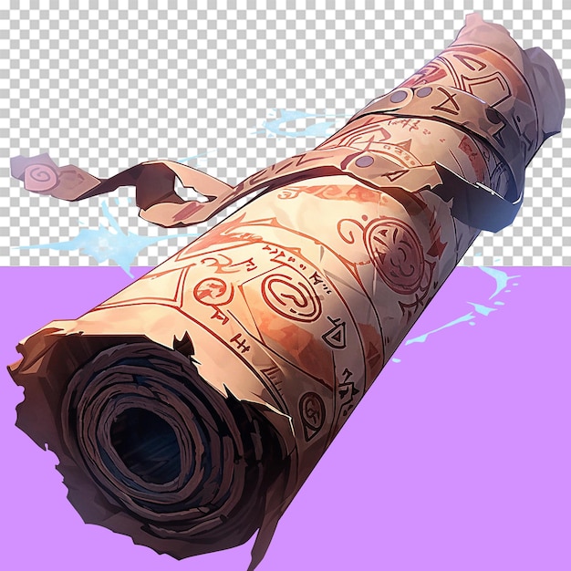 Mysterious scroll with magical runes isolated object transparent background