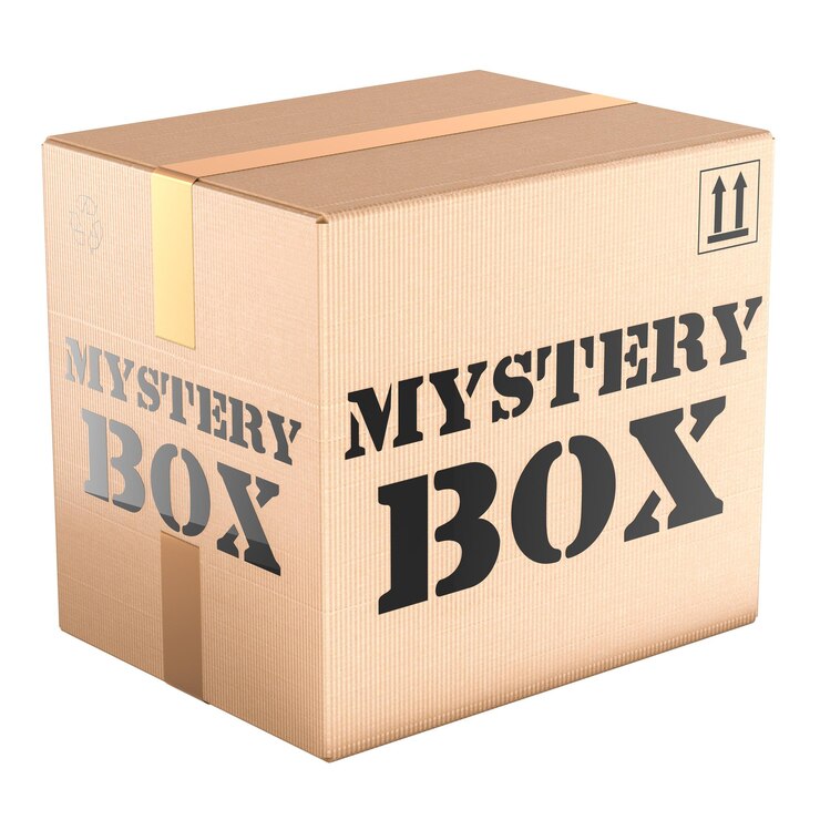 PSD mystery box 3d-weergave geïsoleerd op transparante achtergrond