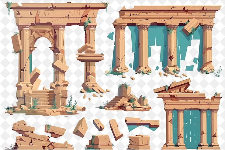 PSD mystical ancient ruins landscape with crumbling pillars and illustration natural scenery design