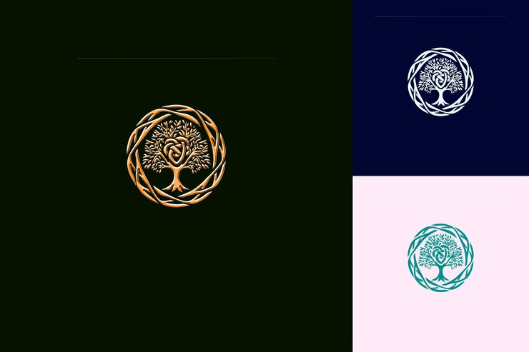 PSD mystical druid logo with a celtic knot and a tree for decora creative abstract vector designs