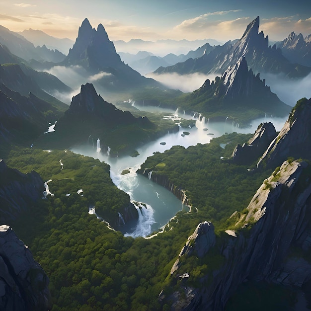 PSD mystical mountains with floating islands