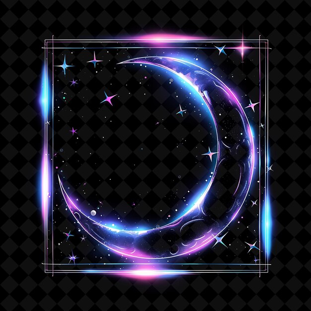 PSD mystical nightfall arcane frame with a crescent moon and twi neon color frame y2k art collection