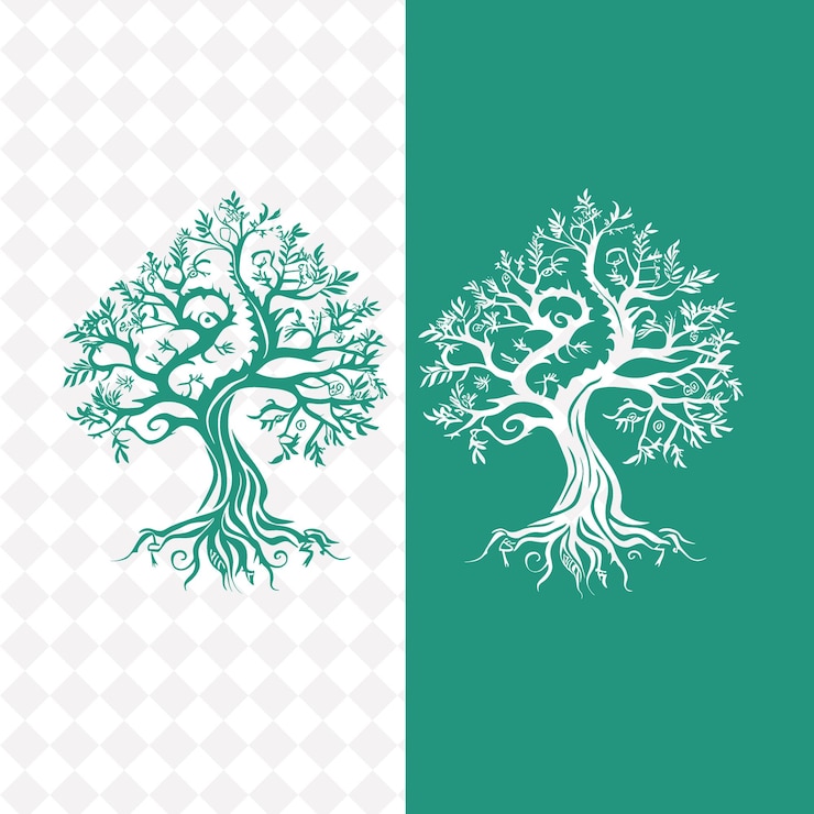 PSD mystical oak tree logo with decorative dragon and runes desi creative plant vector designs