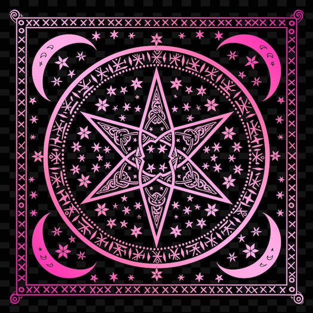 PSD mystical pentacle folk art with star pattern and moon detail illustration decor motifs collection