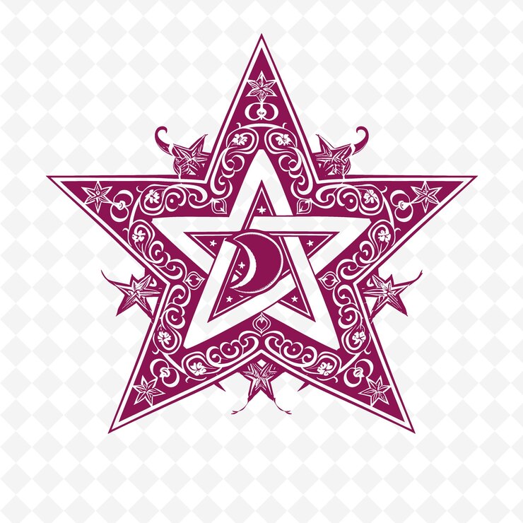 PSD mystical pentacle outline with star pattern and moon detail illustration decor motifs collection
