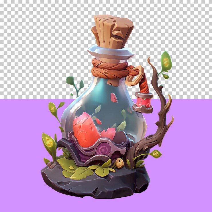 PSD mystical potion bottle game asset isolated object transparent background