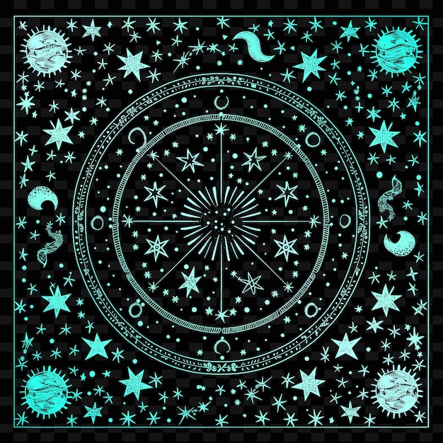 PSD mystical zodiac folk art with constellation pattern and star illustration decor motifs collection