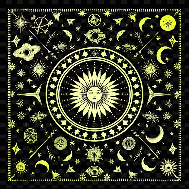 PSD mystical zodiac folk art with constellation pattern and star illustration decor motifs collection