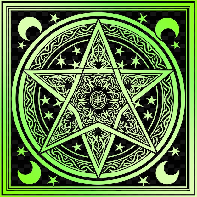 PSD mystieke pentacle volkskunst met sterrenpatroon en maan detail illustratie decor motieven collectie