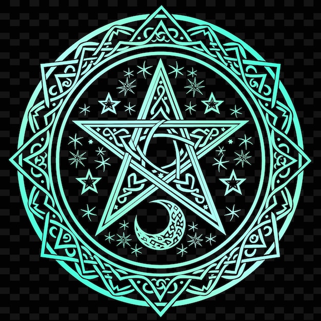 PSD mystieke pentacle volkskunst met sterrenpatroon en maan detail illustratie decor motieven collectie