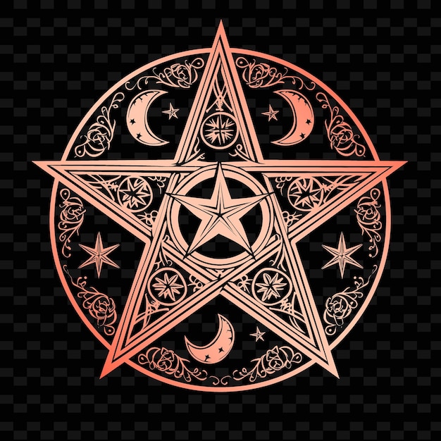 PSD mystieke pentacle volkskunst met sterrenpatroon en maan detail illustratie decor motieven collectie