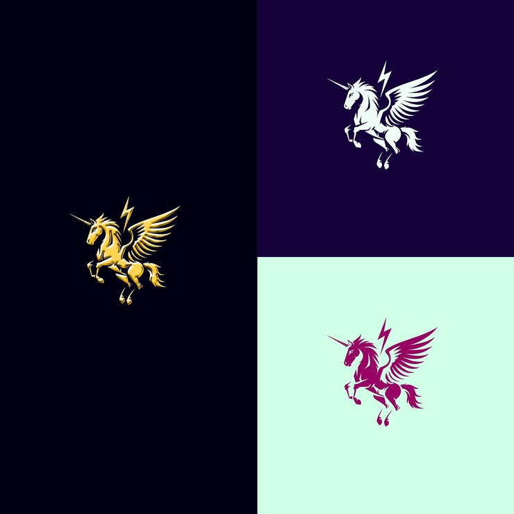 PSD mythological game award logo with a pegasus and a lightning creative and unique vector designs