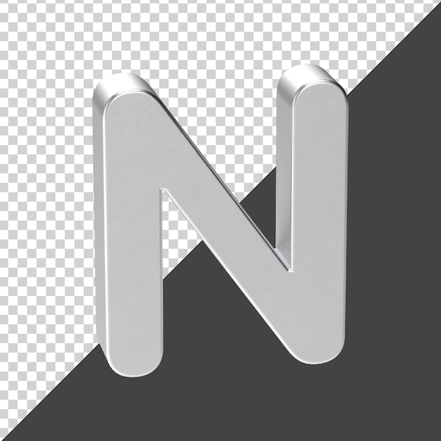 PSD n letter made of silver in 3d rendering 3d realistic letter n