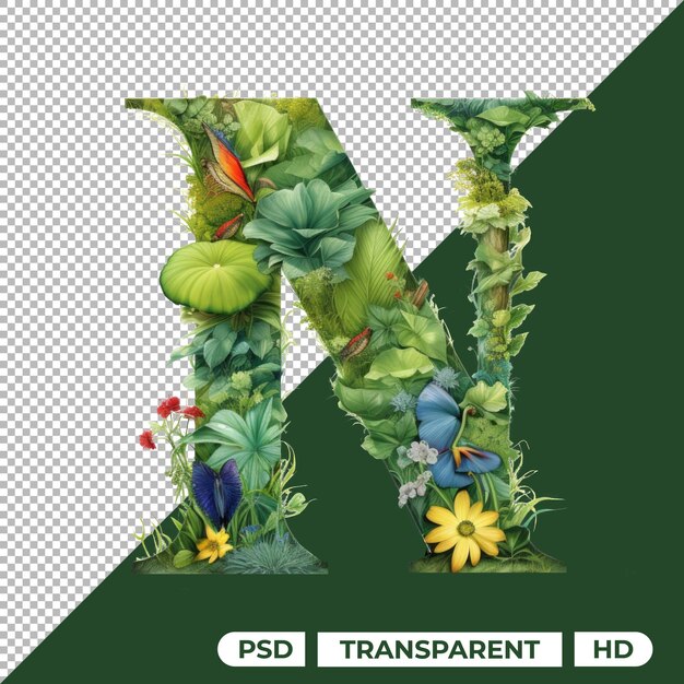 PSD 'n' letter showing concept of nature isolated on transparent background