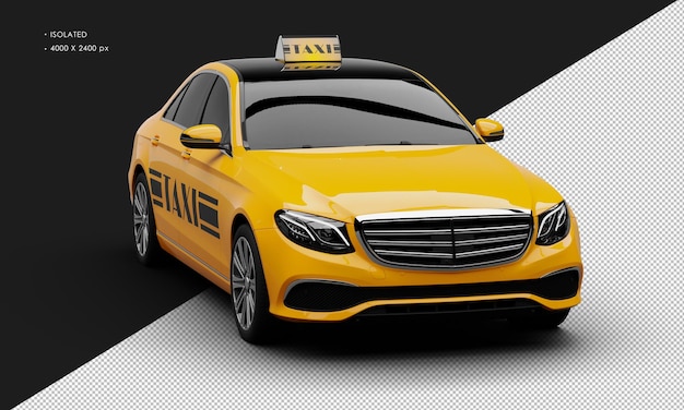PSD na białym tle realistyczne błyszczące metalowe pomarańczowe luksusowe miasto taksówką taksówką z prawego przedniego kąta widzenia