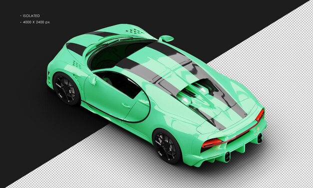 PSD na białym tle realistyczne metalowe zielone paski luksusowy sportowy sedan super samochód z lewego górnego widoku z tyłu