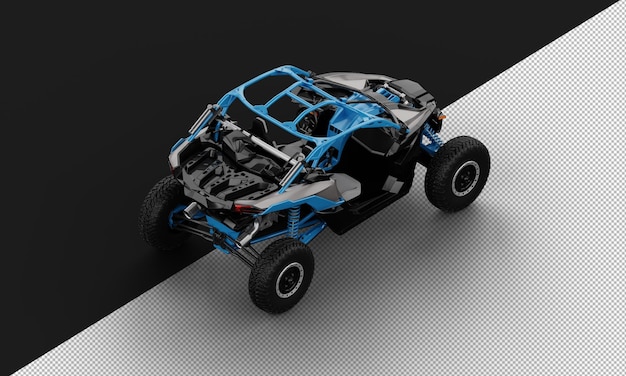 PSD na białym tle realistyczne niebieski buggy offroad samochód sportowy z prawego górnego widoku z tyłu