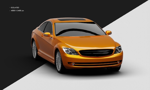 Na Białym Tle Realistyczne Pomarańczowy Metallic Luxury City Sedan Samochód Z Prawym Przednim Kątem Widzenia